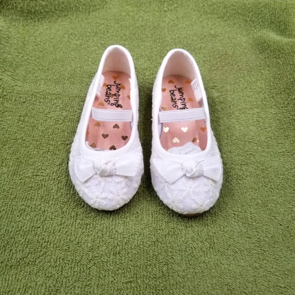 Jumping Beans New Little Girls White "Sequin" Sparkly‎ Shoes Size 7 Toddler